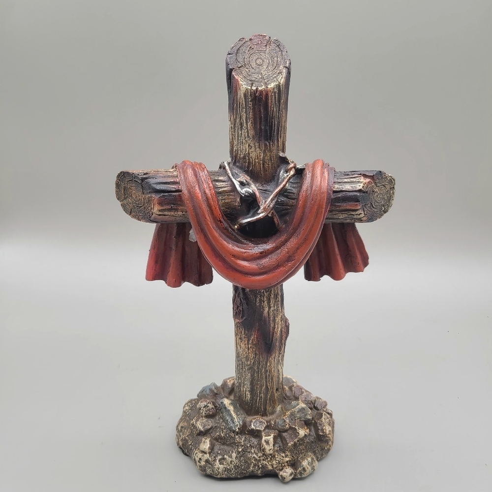 Standing Cross on Rocks Draped with a Scarlet Robe